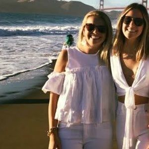 JOA white cold shoulder linen blouse with puff sleeves - size M